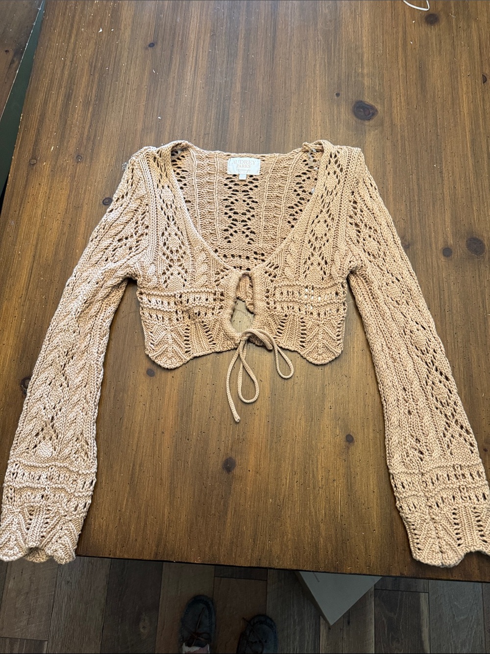 Francesca's Audrey Parks Open Crochet Knit Top in Beige
